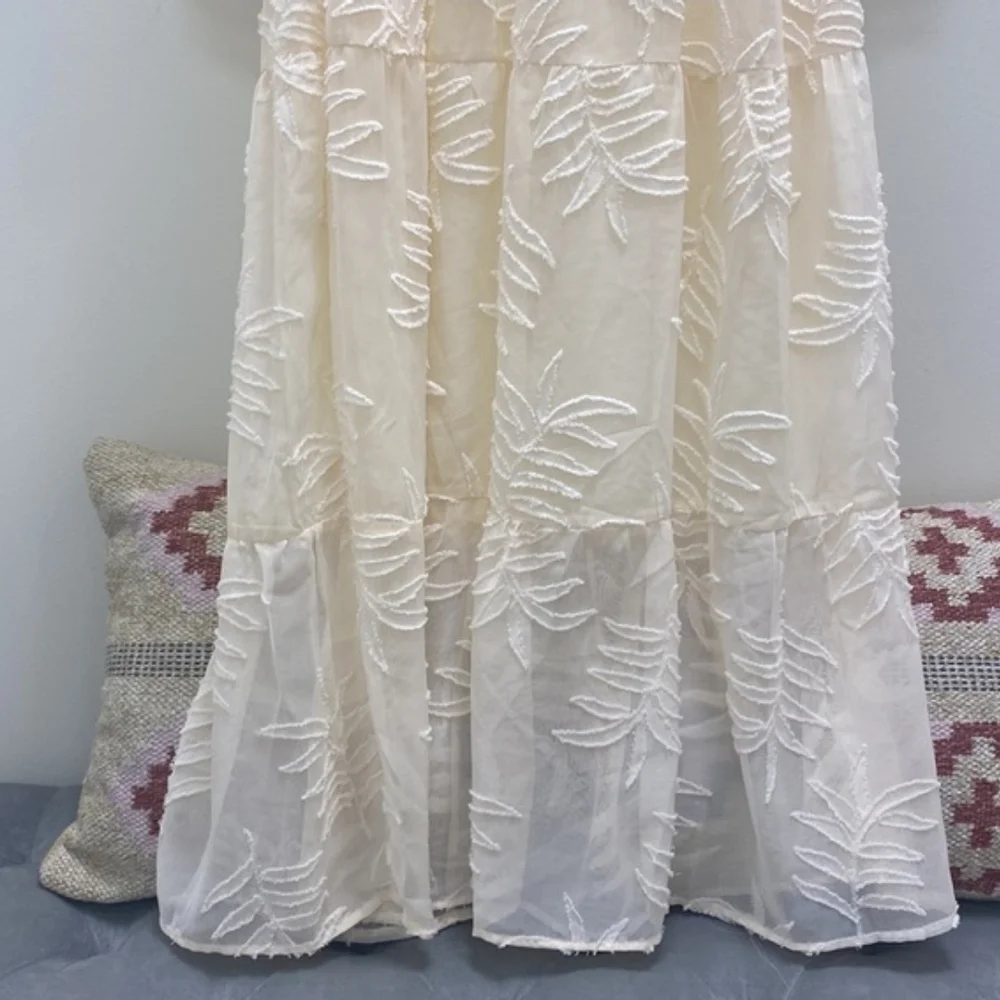 Cream Smocked V-Neck Midi Dress - Picture 3 of 7